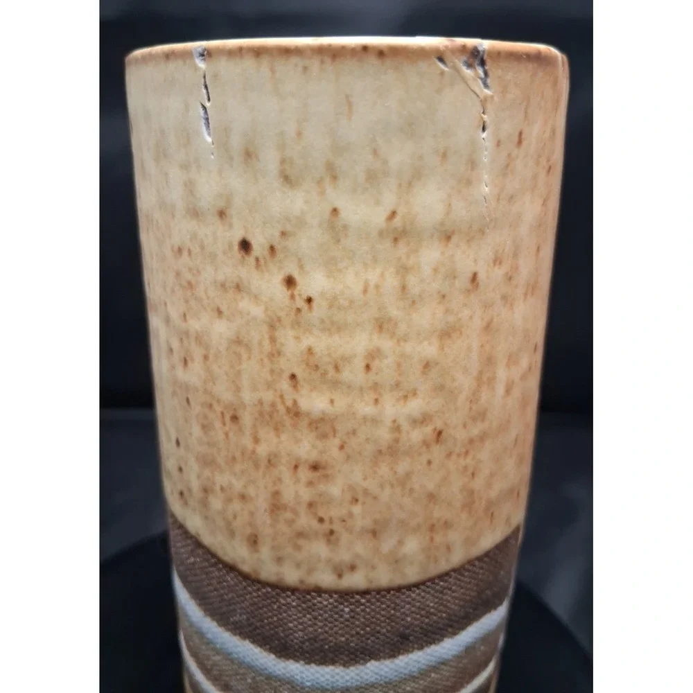 Signed Vintage Studio Pottery Stoneware Vase with Striped Band 5 3/4